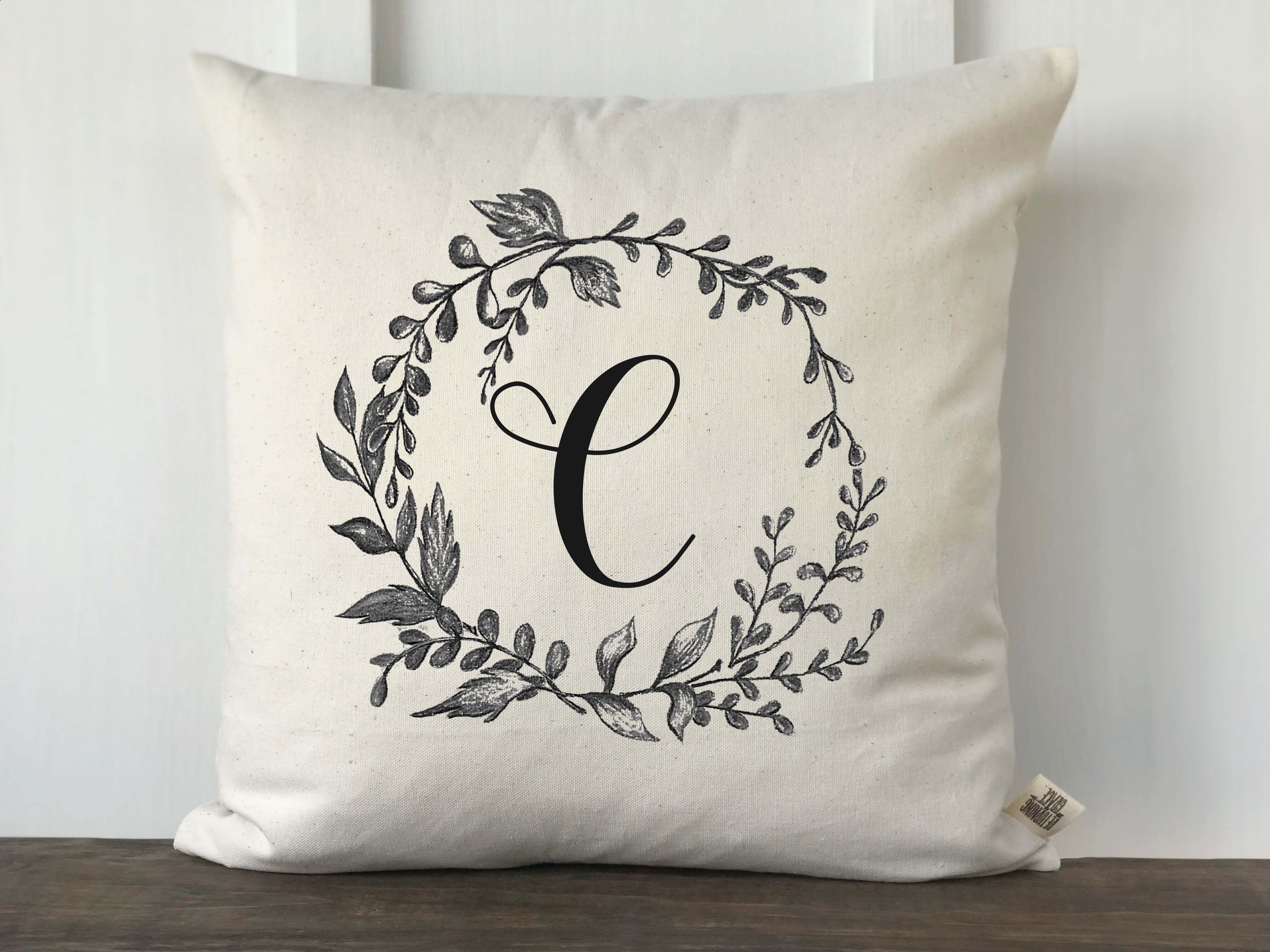 Branch Wreath Monogram Original Art Pillow Cover – Returning Grace