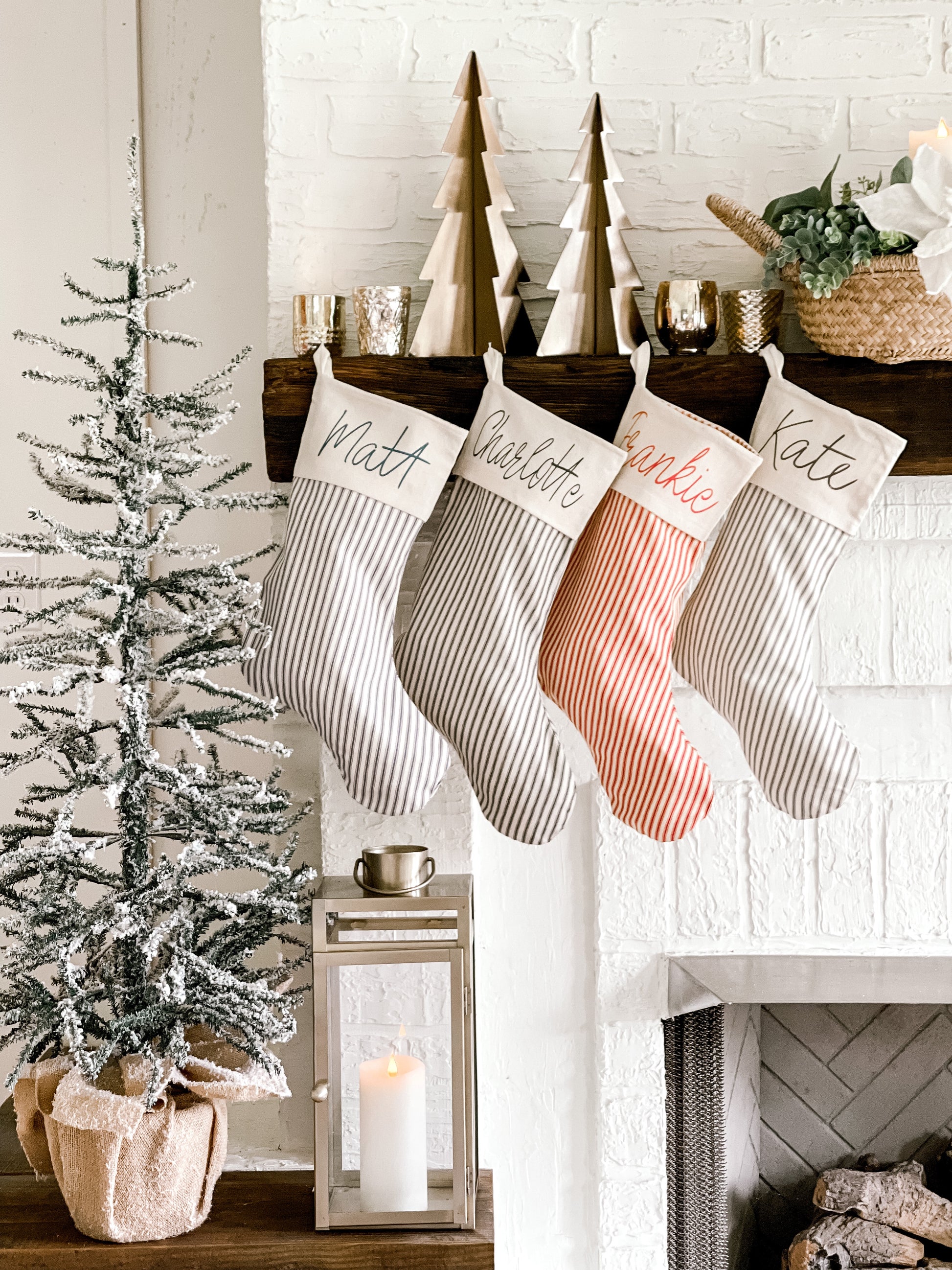 Vintage Farmhouse Ticking Christmas Stockings - Personalized Script Fo –  Returning Grace Designs