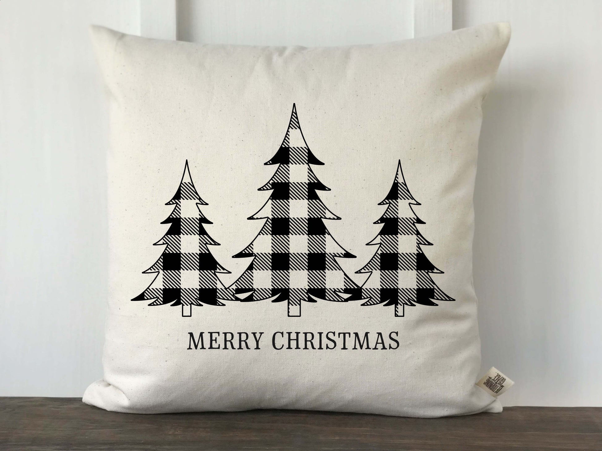 Striped Farmhouse Christmas Tree Throw Pillow