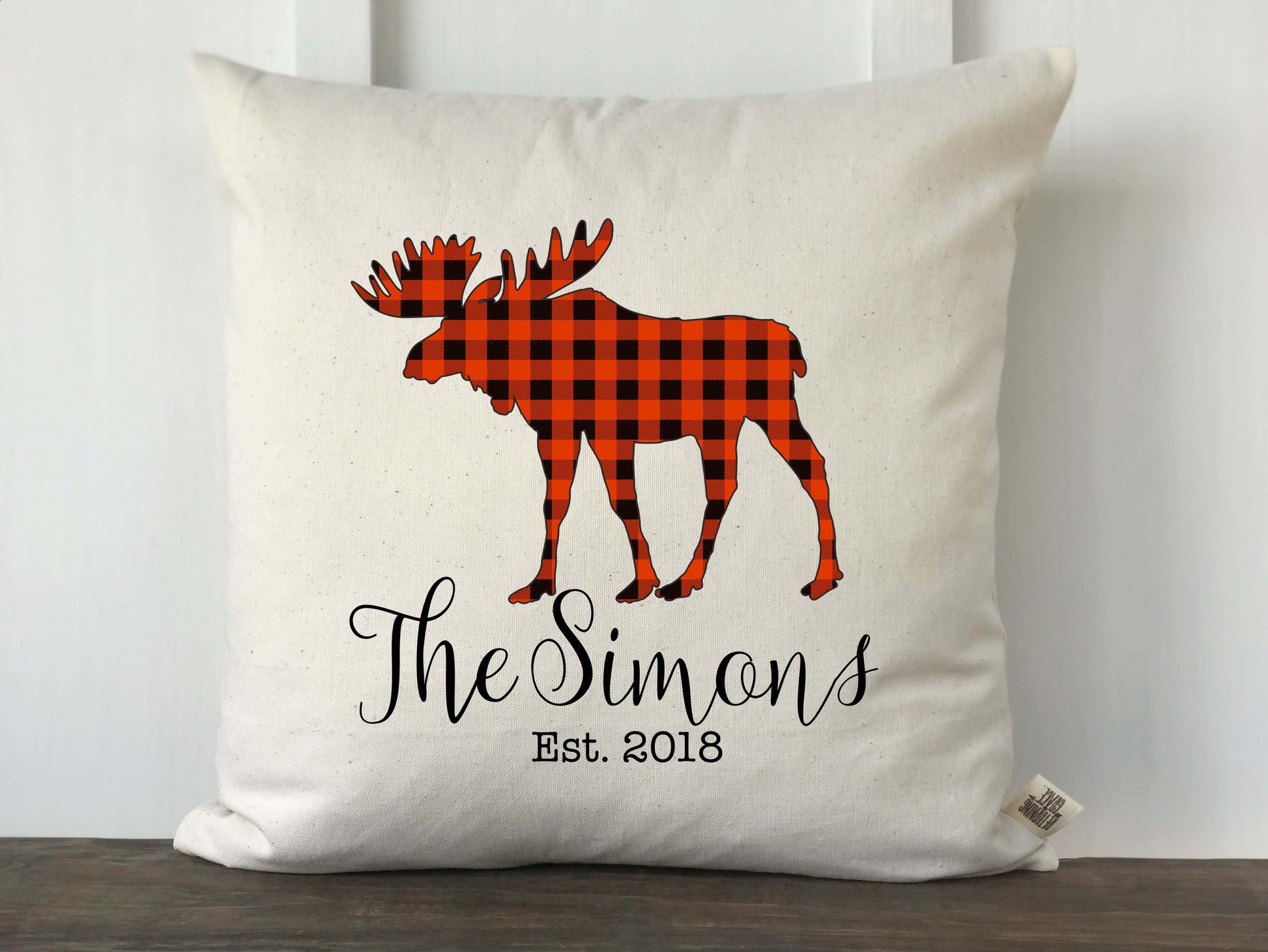 Buffalo Check Moose Silhouette Personalized Pillow Cover - Returning Grace Designs
