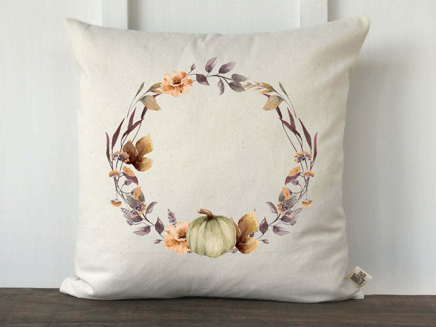 Green Pumpkin Wreath Pillow Cover