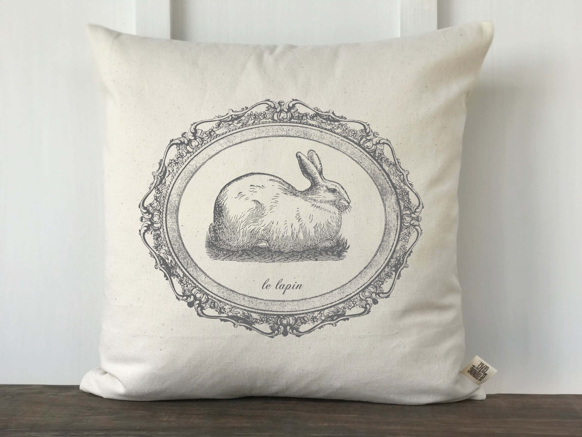 French Bunny in Vintage Frame Pillow Cover - Returning Grace Designs