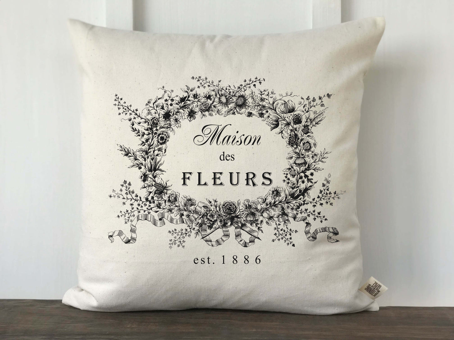 Maison Des Fleurs Vintage French Graphic Canvas Pillow Cover - Returning Grace Designs