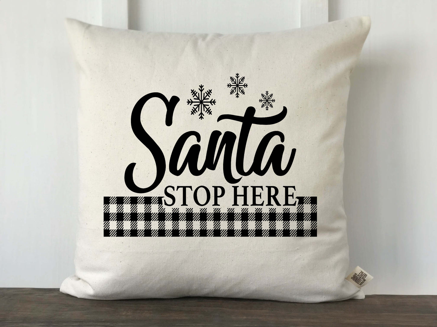 Santa Stop Here Buffalo Check Pillow Cover