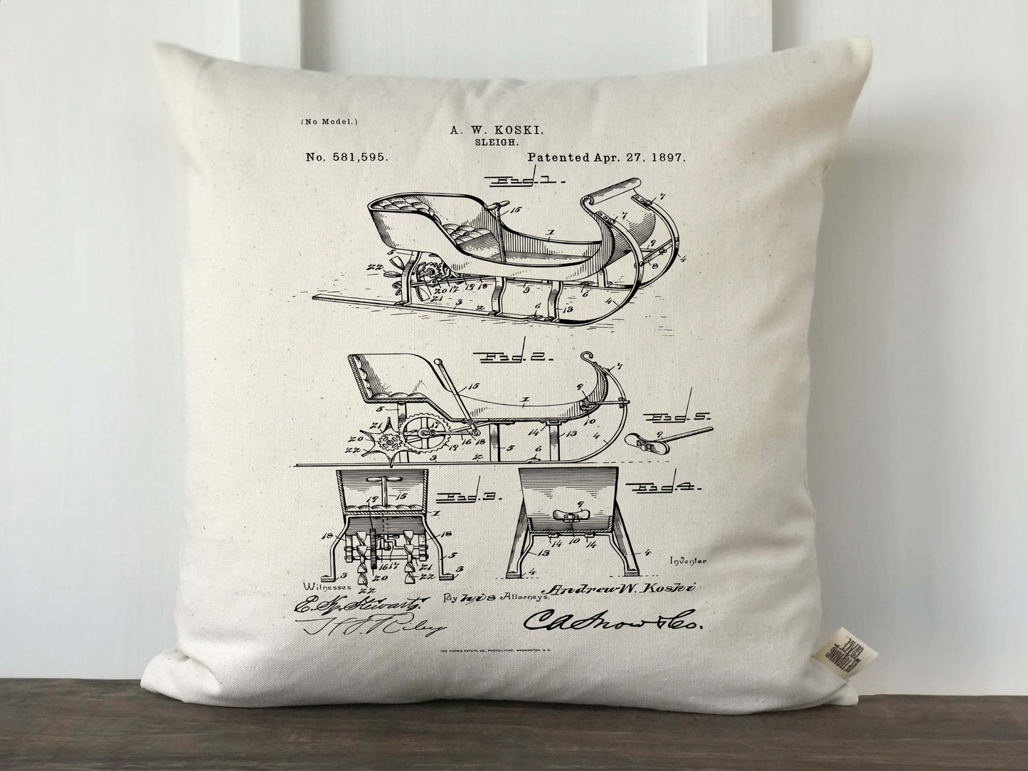 Sleigh Patent Vintage Christmas Pillow Cover - Returning Grace Designs