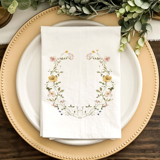 Watercolor Pink and Yellow Wildflower Open Wreath Napkins