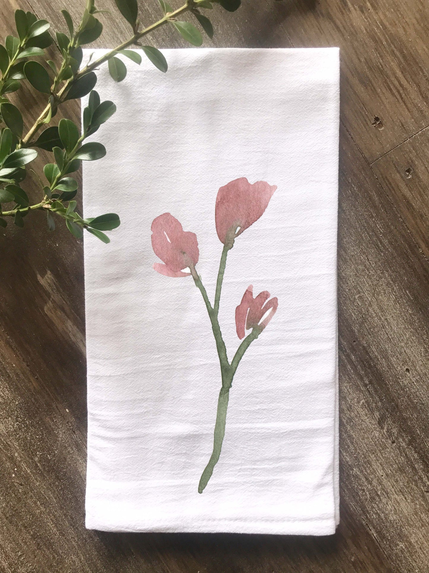 Watercolor Pink Floral Branch Flour Sack Towel - Returning Grace Designs